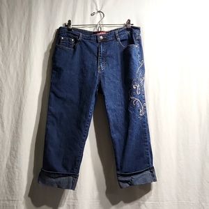 Denim Crop Pants with Embellishment